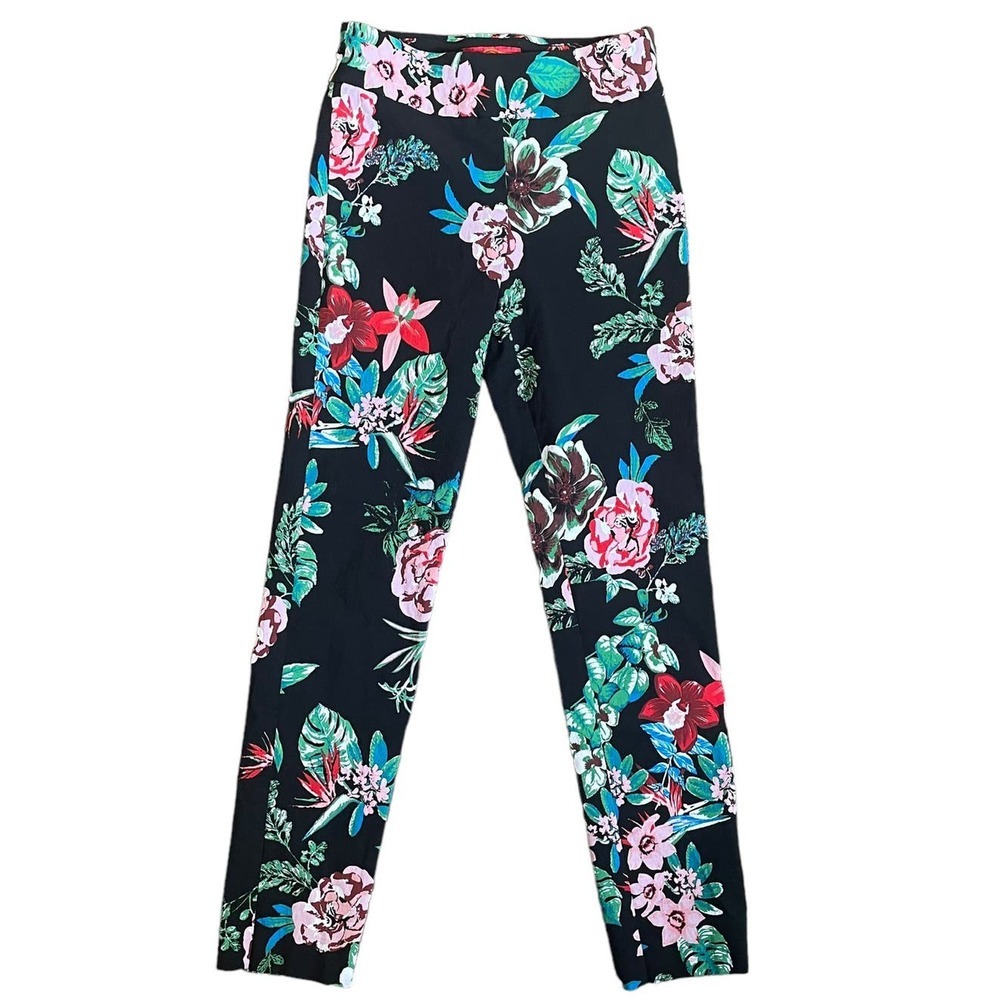 Krazy Larry Pant Women 4 Pull On Floral Stretch Slim Ankle Career Travel Comfort - Picture 2 of 8